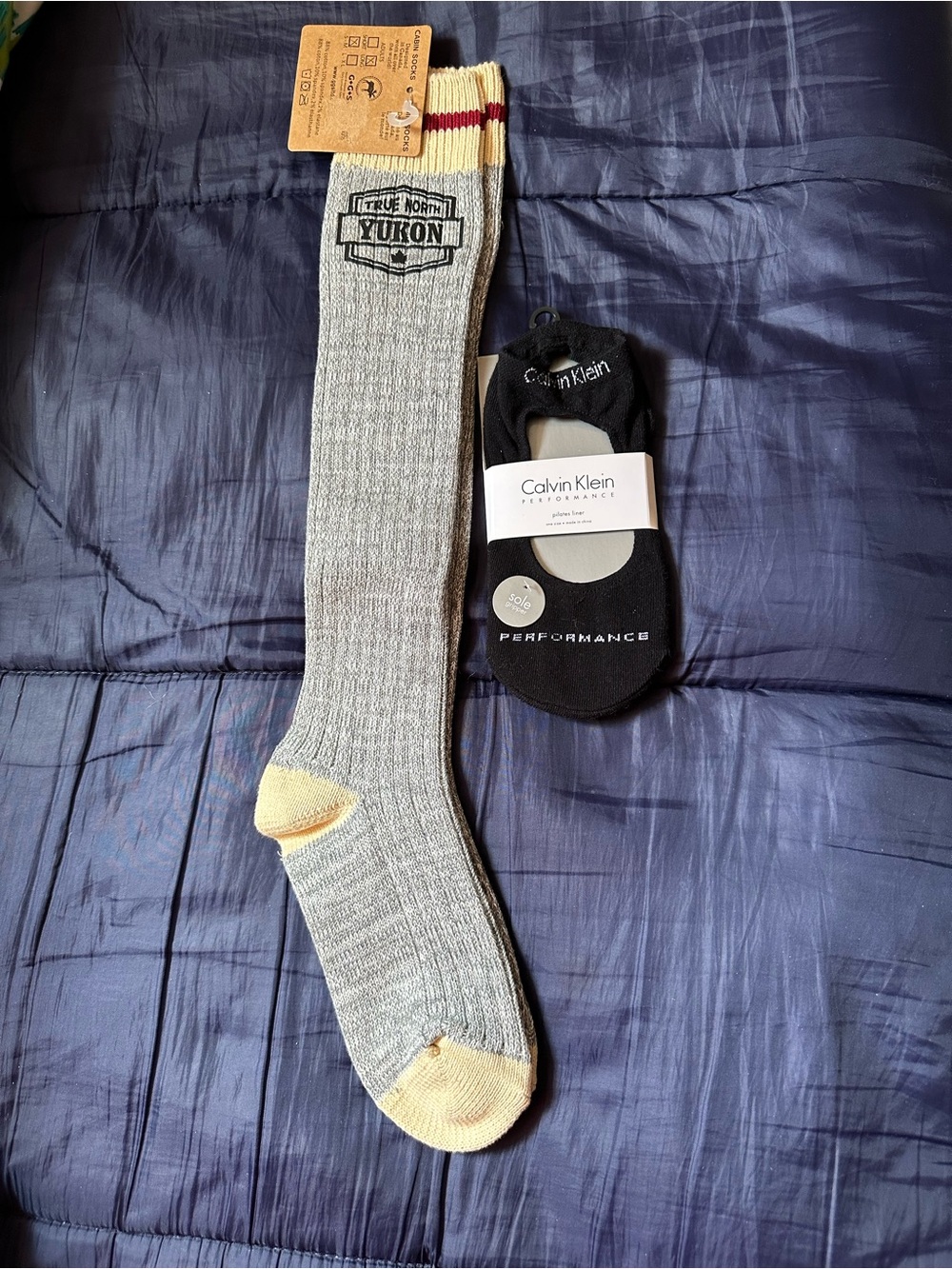 Grey Knee-High Socks - Cream Toe-Calvin Klein socks rubber bottom